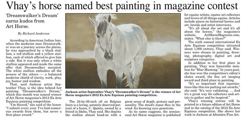 VHAY'S HORSE NAMED BEST PAINTING IN MAGAZINE CONTEST