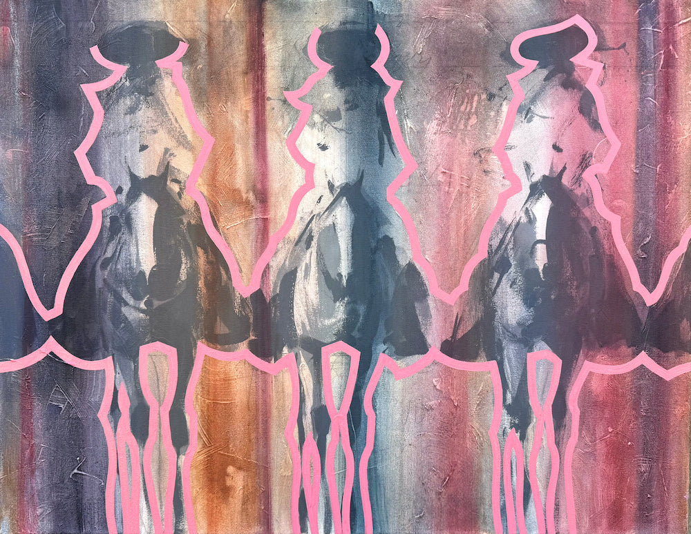 Painting multiple cowboys on a contemporary background