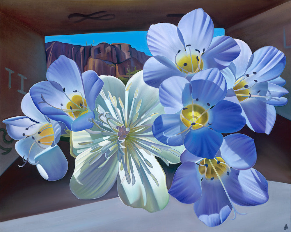 The Old Way- Creamcups and Gilia at Abandoned Overpass, Picketpost, AZ