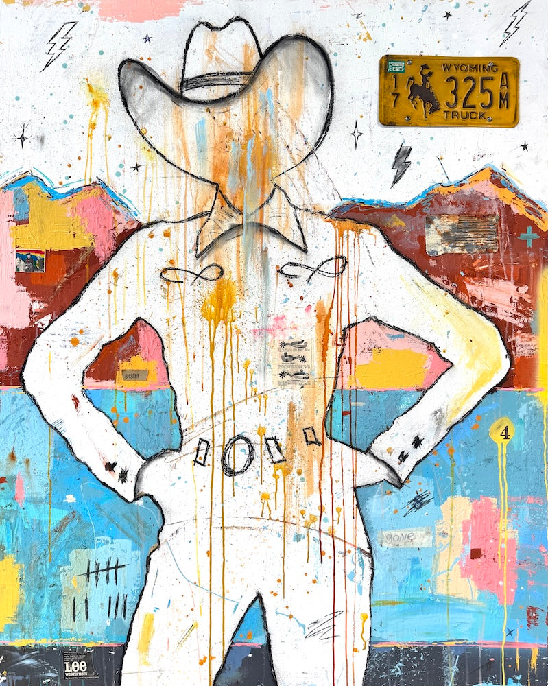 Contemporary western abstract painting of a cowboy by Miles Glynn