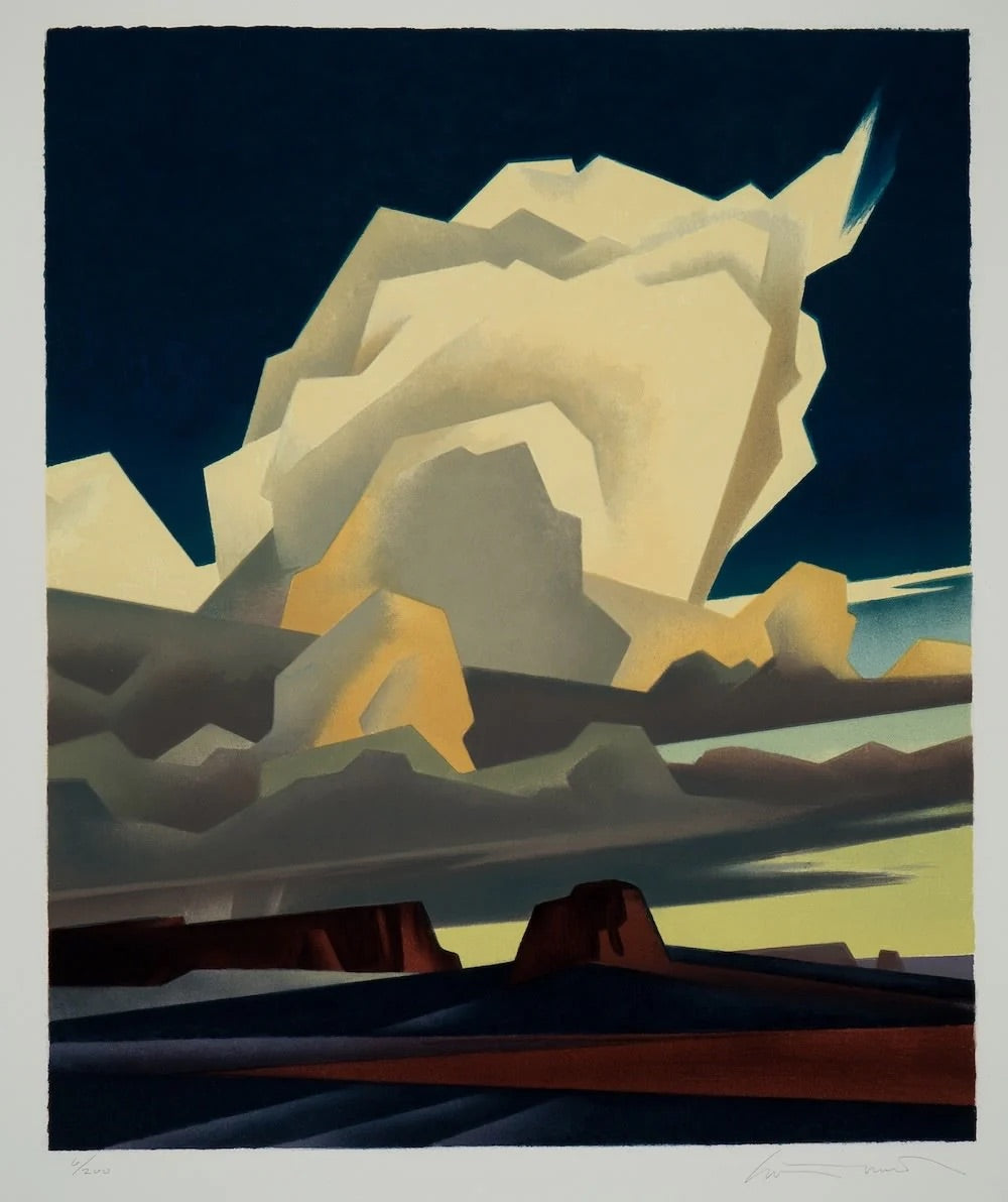 Ed Mell edition 25/200 depicting towering angular clouds over desert buttes at dusk, with deep shadows and a dramatic Southwestern palette.