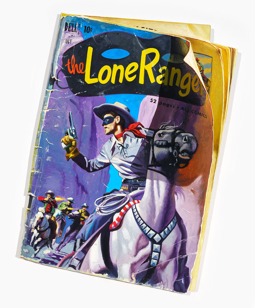 Painting of a vintage comic book cover featuring 'The Lone Ranger' by Geoffrey Gersten.